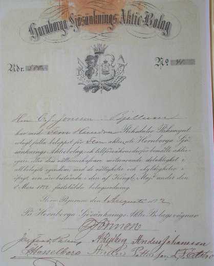 Aktiebrevet till tredje snkningen 1872